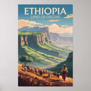 Äthiopien Schäfer Herde Reise Kunst Vintage Poster