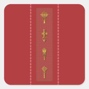 Äthiopisch-Orthodoxe Kreuze – Gold auf Rot Quadratischer Aufkleber