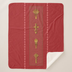 Äthiopisch-Orthodoxe Kreuze – Gold auf Rot Sherpadecke