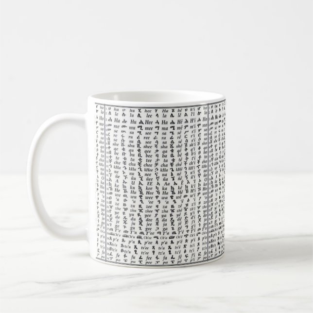 Äthiopische Amharic-Alphabet Ge'ez Fidel Kaffeetasse (Links)