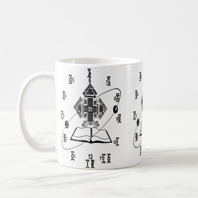 Äthiopische Bibel-Uhr-Zeit-Uhr-Entwurfs-Tasse Kaffeetasse (Links)