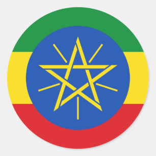 Äthiopische Flagge, Flagge Äthiopiens Runder Aufkleber