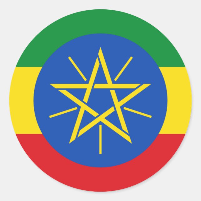 Äthiopische Flagge, Flagge Äthiopiens Runder Aufkleber (Vorderseite)