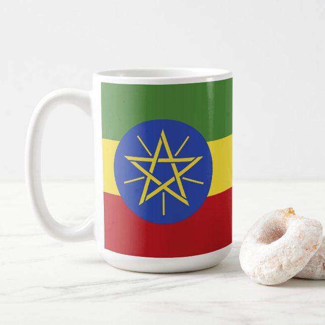 Äthiopische Flagge Kaffeetasse (Mit Donut)
