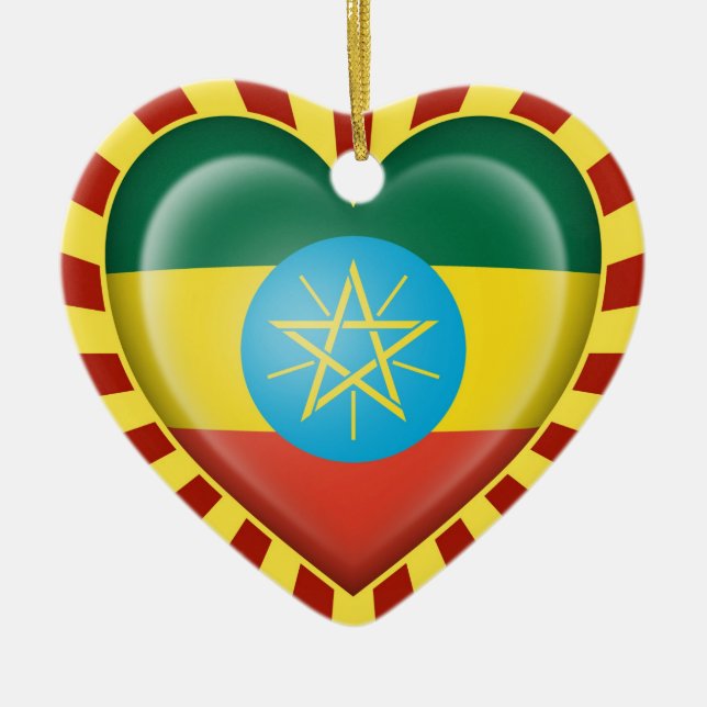 Äthiopische Herz-Flagge mit Sun-Strahlen Keramikornament (Vorne)