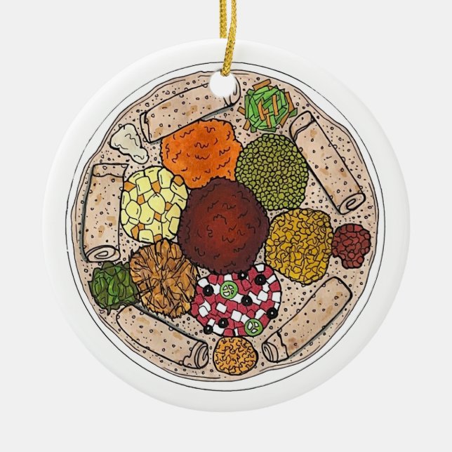 Äthiopische Küche Lebensmittelplattform Injera Wat Keramik Ornament (Vorne)
