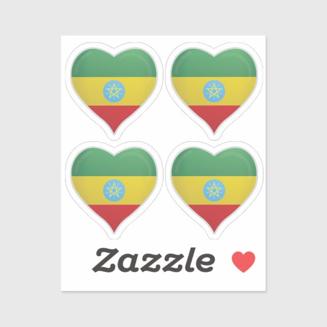 Äthiopische Liebe Flagge Stolz Herzkleber Aufkleber (Blatt)