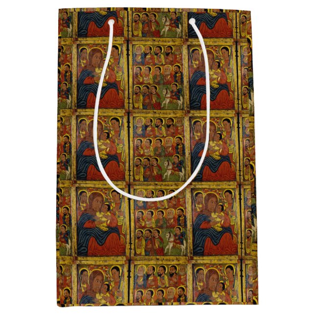 Äthiopische Schwarze Madonna und Kind mit Heiligen Mittlere Geschenktüte (Vorderseite)