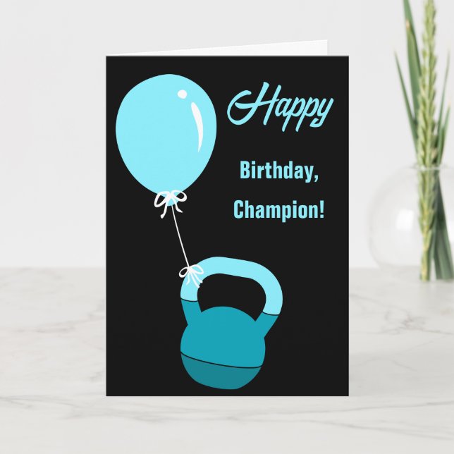 Athlete Kettlebell Balloon Happy Birthday Champion Karte (Vorderseite)