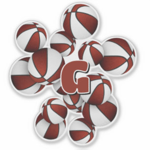 Athletenmonogramm auf bordeauxroten weißen Basketb Aufkleber
