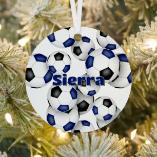 Athletenname auf blauen schwarzen Fußballbällen ha Ornament Aus Metall
