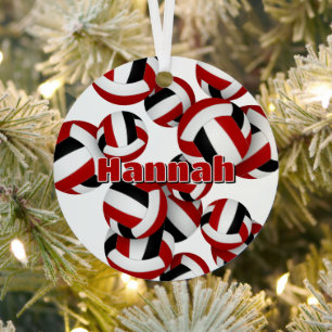 Athletenname auf rotem schwarzen Volleyball-Sake Ornament Aus Metall