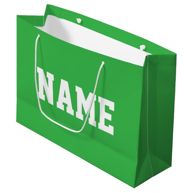 Athletic 70er Weiß YOUR NAME Text auf hellgrün Große Geschenktüte (Vorderseite Schrägansicht)