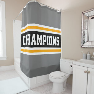 Athletic CHAMPIONS Grau Black Racing Stripes Duschvorhang