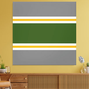 Athletic Forest Green Grey Yellow White Stripes Leinwanddruck