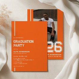 Athletic Foto Graduation Party Orange Einladung
