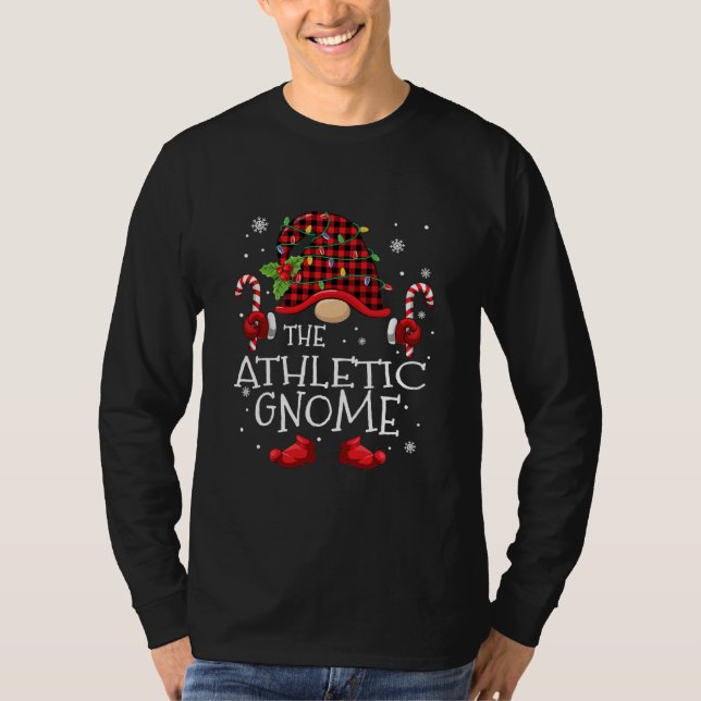 Athletic Gnome Buffalo Karierter Weihnachtsbaum T-Shirt (Vorderseite)