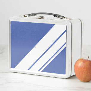 Athletic Sporty Blue Wide White Racing Streifen Metall Brotdose