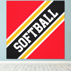 Athletische Sporty Bright Red Black SOFTBALL Strei Leinwanddruck
