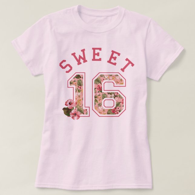 Athletisches rosa Blumen des Bonbon-16 T-Shirt (Design vorne)