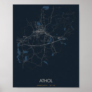 Athol Massachusetts Straßenkarte Poster (Nacht)