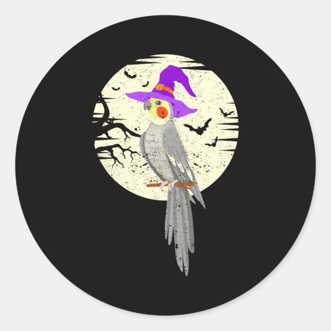 Atiel Bird Witch Hat Funny Halloween Animal Lover  Runder Aufkleber (Vorderseite)