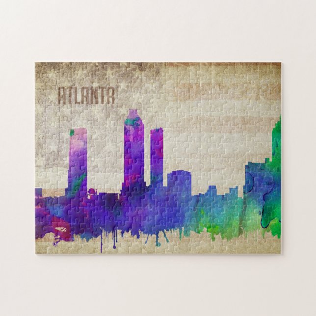 Atlanta, Aquarell-Stadt-Skyline GA | (Horizontal)