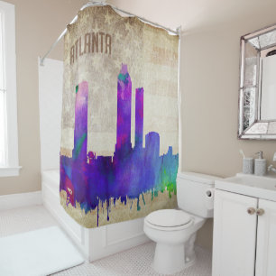 Atlanta, Aquarell-Stadt-Skyline GA   Duschvorhang