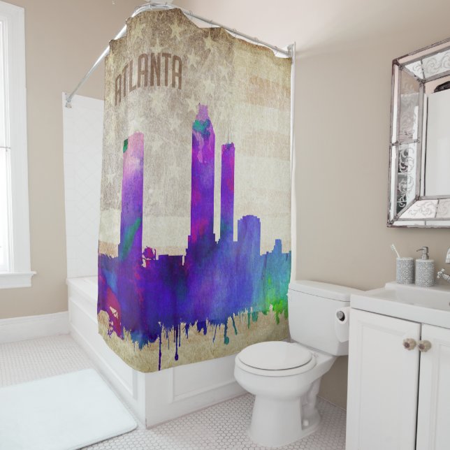 Atlanta, Aquarell-Stadt-Skyline GA | Duschvorhang (Beispiel)