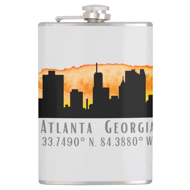Atlanta City Skyline Map Koordinaten Flachmann (Vorderseite)