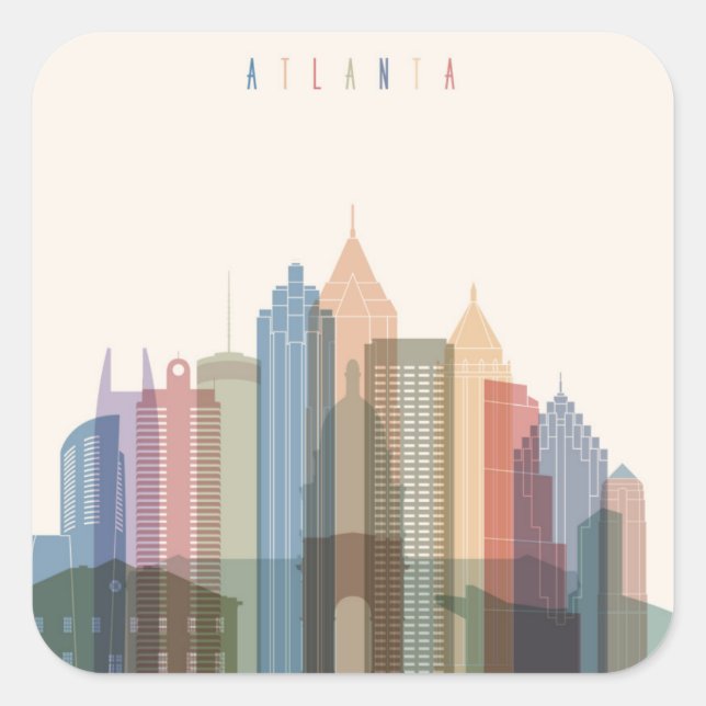 Atlanta | City Skyline Quadratischer Aufkleber (Vorderseite)