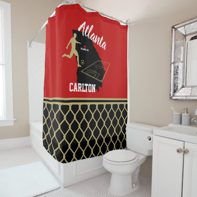 Atlanta Dark Red and Black Soccer Duschvorhang (Beispiel)