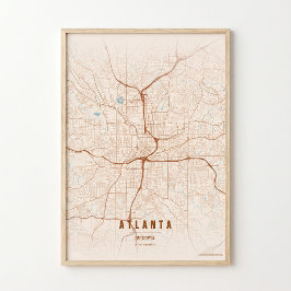 Atlanta Druck Georgia Stadtplan Wandkunst Poster