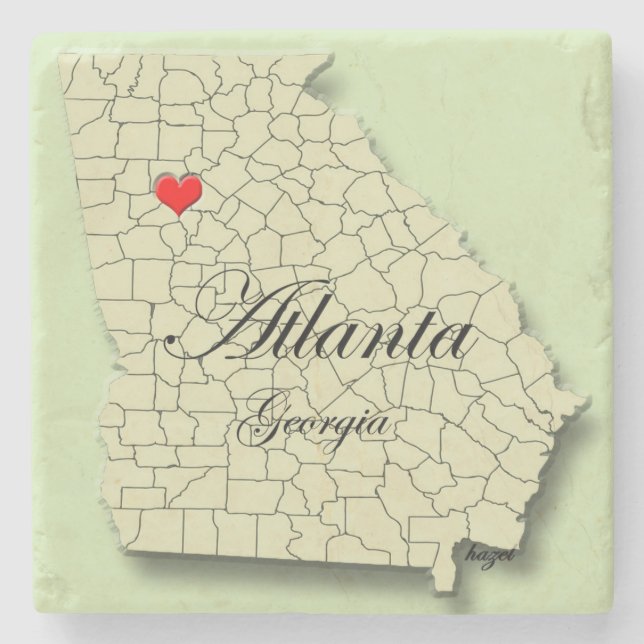Atlanta, Fulton, Georgien, Marmorkarten-Untersetze Steinuntersetzer (Vorderseite)