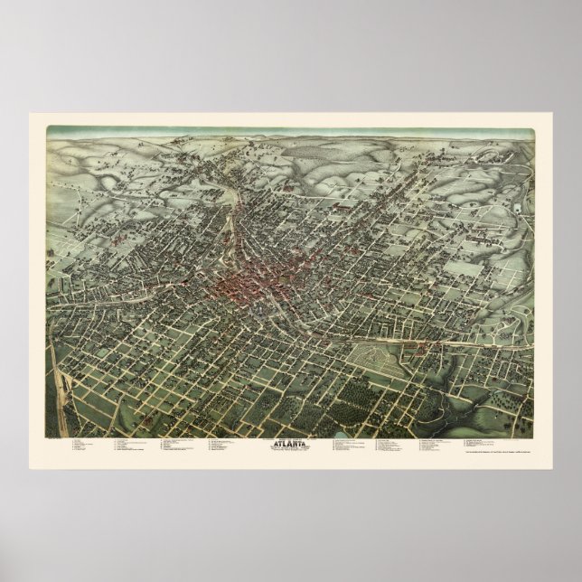 Atlanta, GA Panorama Karte - 1892 Poster (Vorne)