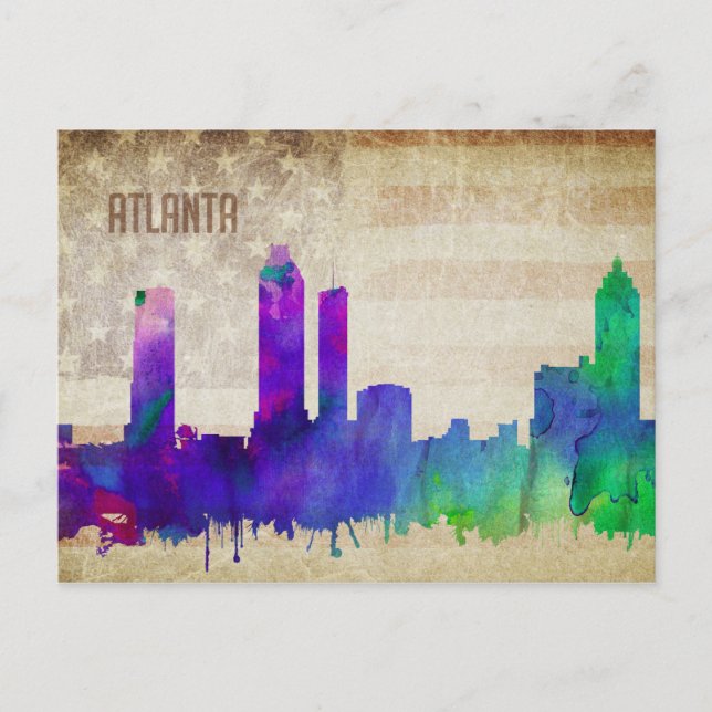 Atlanta, GA | Wasserfarbe Stadt Skyline Postkarte (Vorderseite)