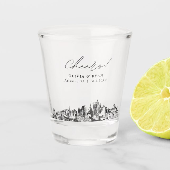 Atlanta Gastgeschenk Hochzeit Personalisiert Cheer Schnapsglas (Vorderseite)