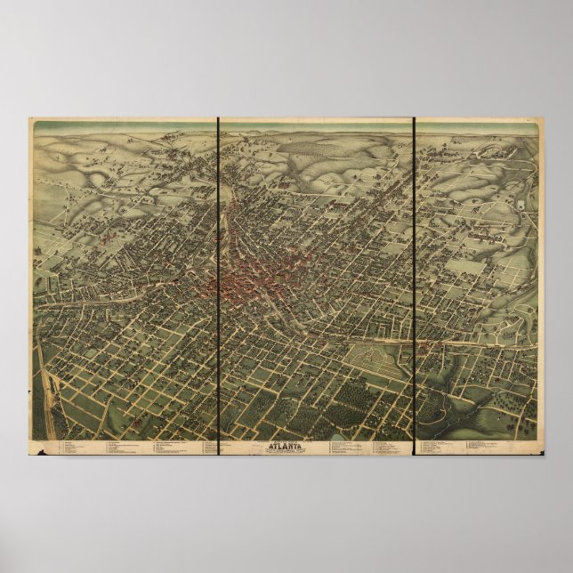 Atlanta Georgia 1892 Panoramakarte Poster (Vorne)