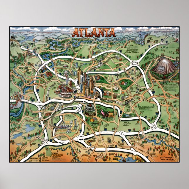 Atlanta Georgia Cartoon Map Poster (Vorne)