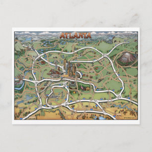 Atlanta Georgia Cartoon Map Postkarte