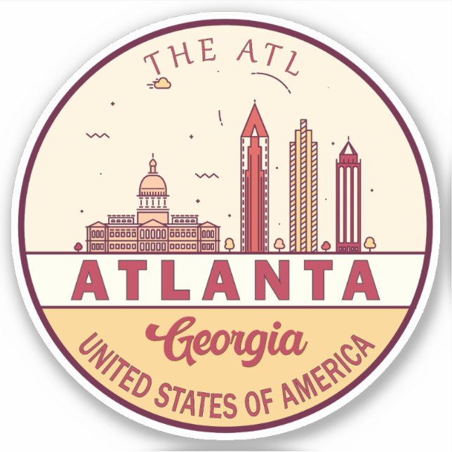 Atlanta Georgia City Skyline Emblem Aufkleber (Vorderseite)