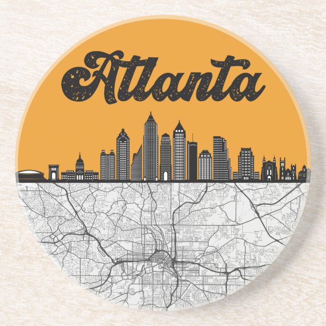 Atlanta Georgia City Skyline mit Karte Getränkeuntersetzer (Vorne)