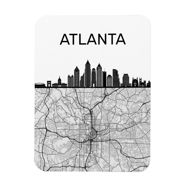 Atlanta Georgia City Skyline mit Karte Magnet (Vertikal)