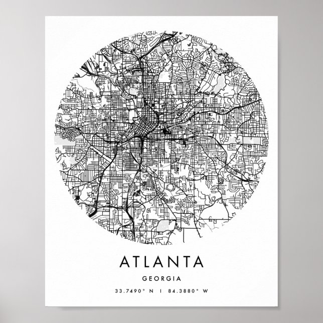 Atlanta Georgia Minimal Modern Circle Street Map Poster (Vorne)