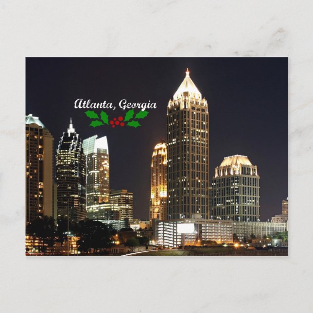 Atlanta, Georgia Skyline mit Weihnachtsheiliger Postkarte (Vorderseite)