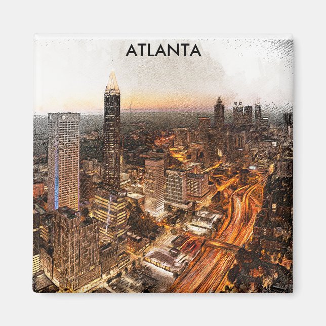 Atlanta Georgia Skyline Panorama View Magnet (Vorne)