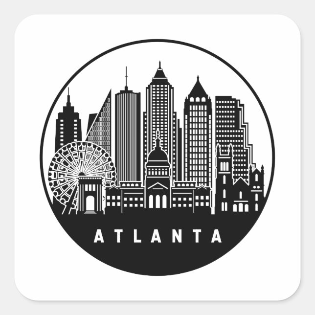 Atlanta Georgia Skyline Quadratischer Aufkleber (Vorderseite)