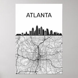 Atlanta Georgia Stadt Skyline Mit Karte Poster