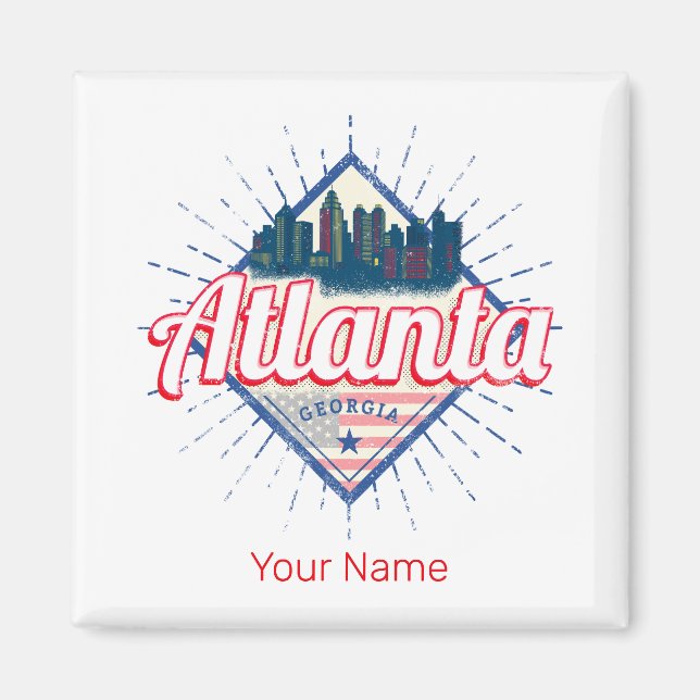 Atlanta Georgia United Staaten Retro Skyline Magnet (Vorne)