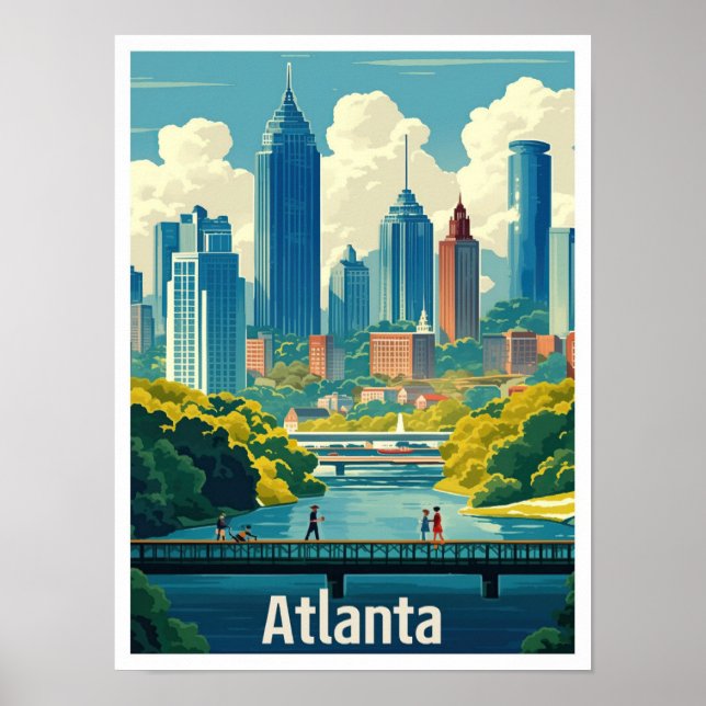 Atlanta Georgia USA Vintage Travel Illustration Poster (Vorne)